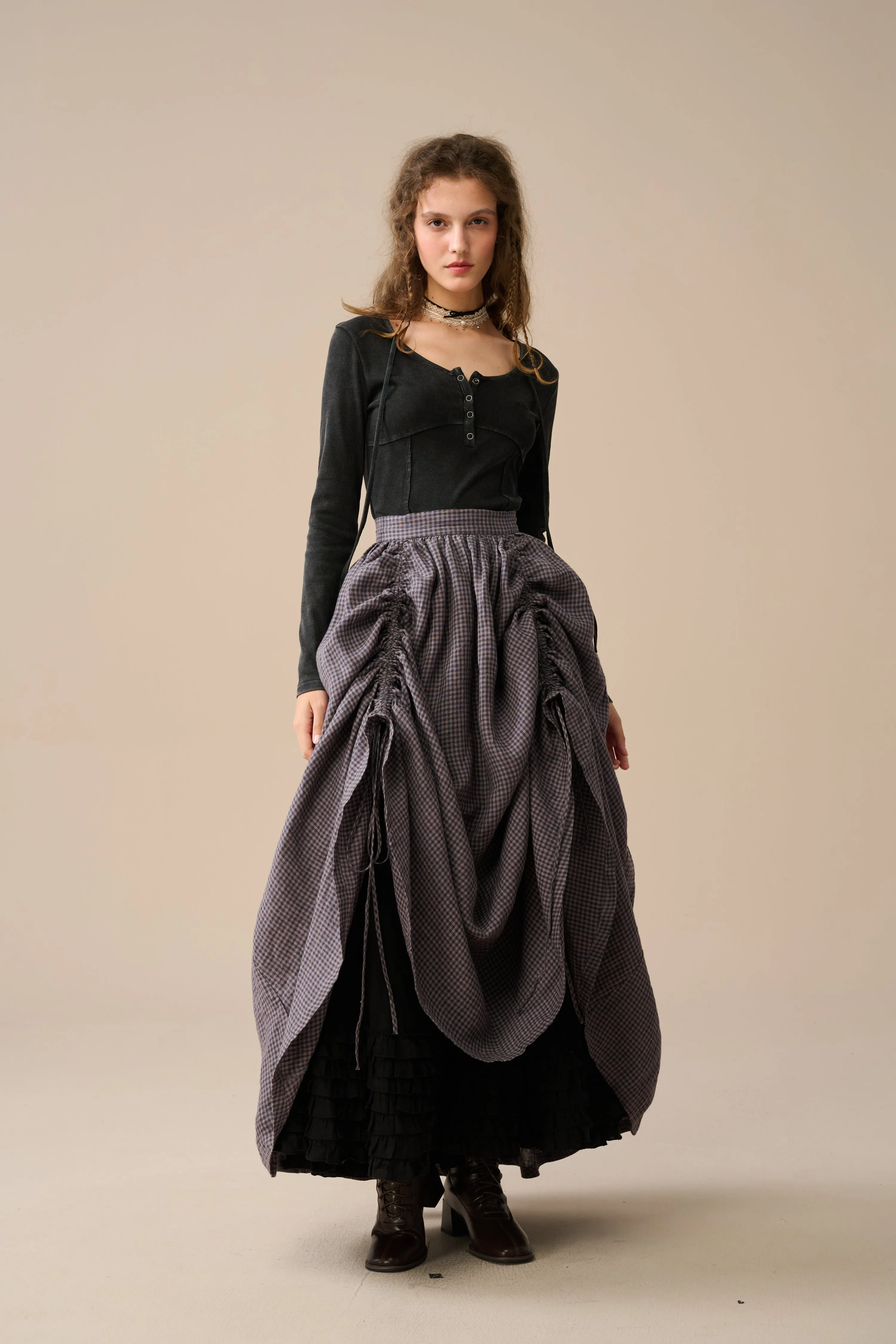 Pearl 15 | Ruffled drawstring linen skirt