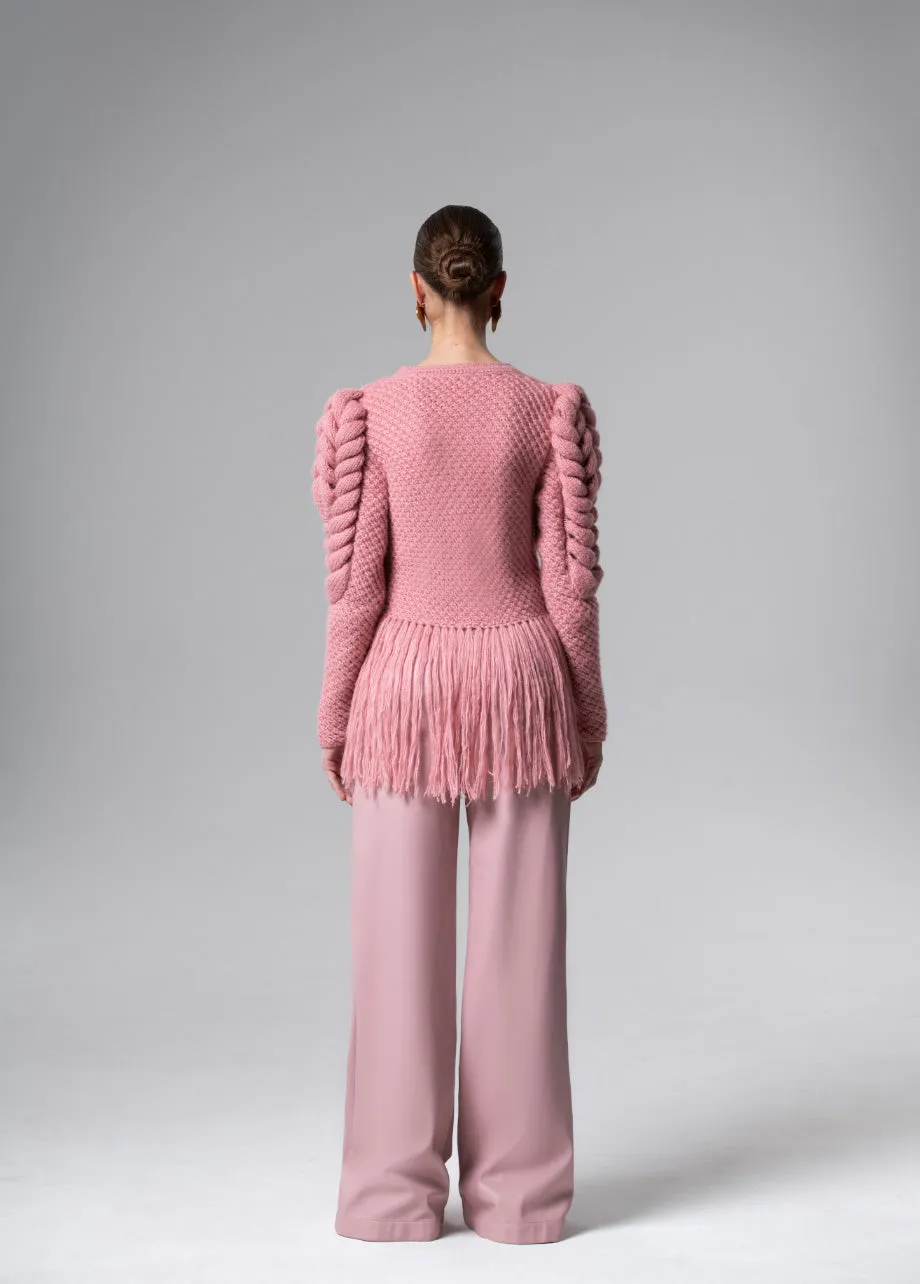 PINK CARDIGAN WITH FRINGES