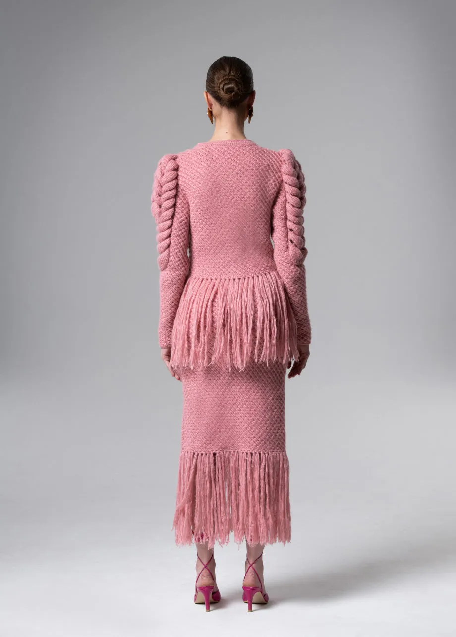 PINK CARDIGAN WITH FRINGES