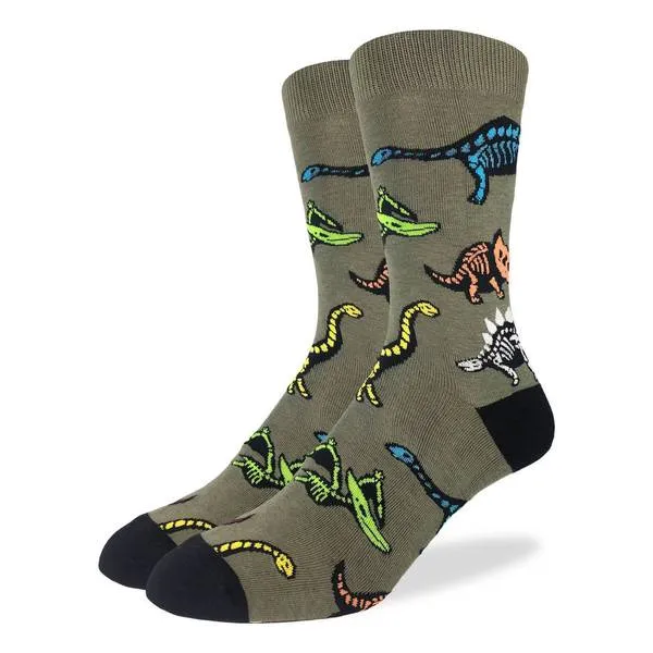 "Dinosaur Skeleton" Cotton Crew Socks by Good Luck Sock - SALE