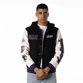 SACRAMENTO KINGS VARSITY JACKET WITH HOOD - BLACK