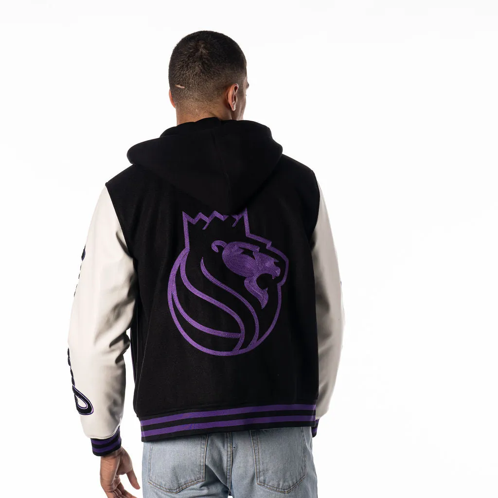 SACRAMENTO KINGS VARSITY JACKET WITH HOOD - BLACK