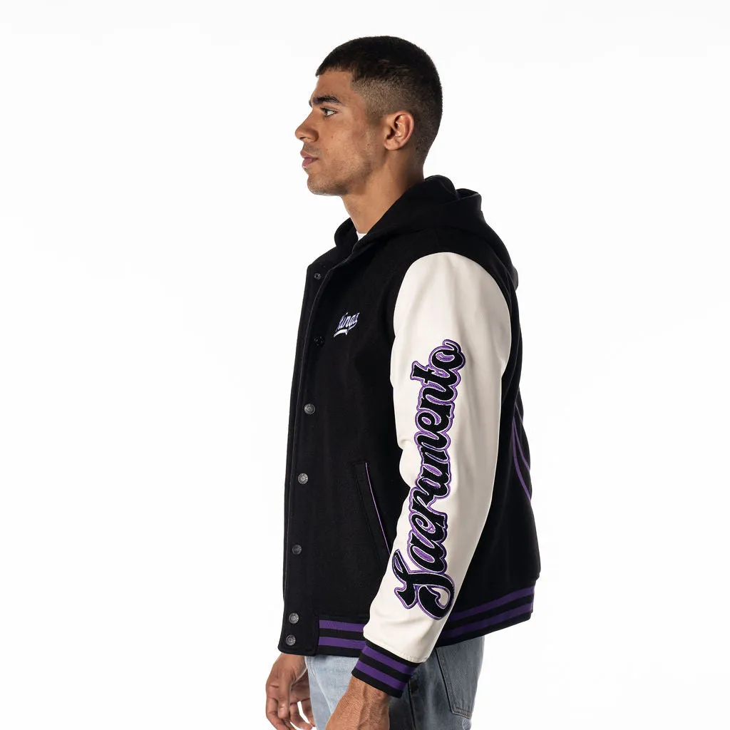 SACRAMENTO KINGS VARSITY JACKET WITH HOOD - BLACK