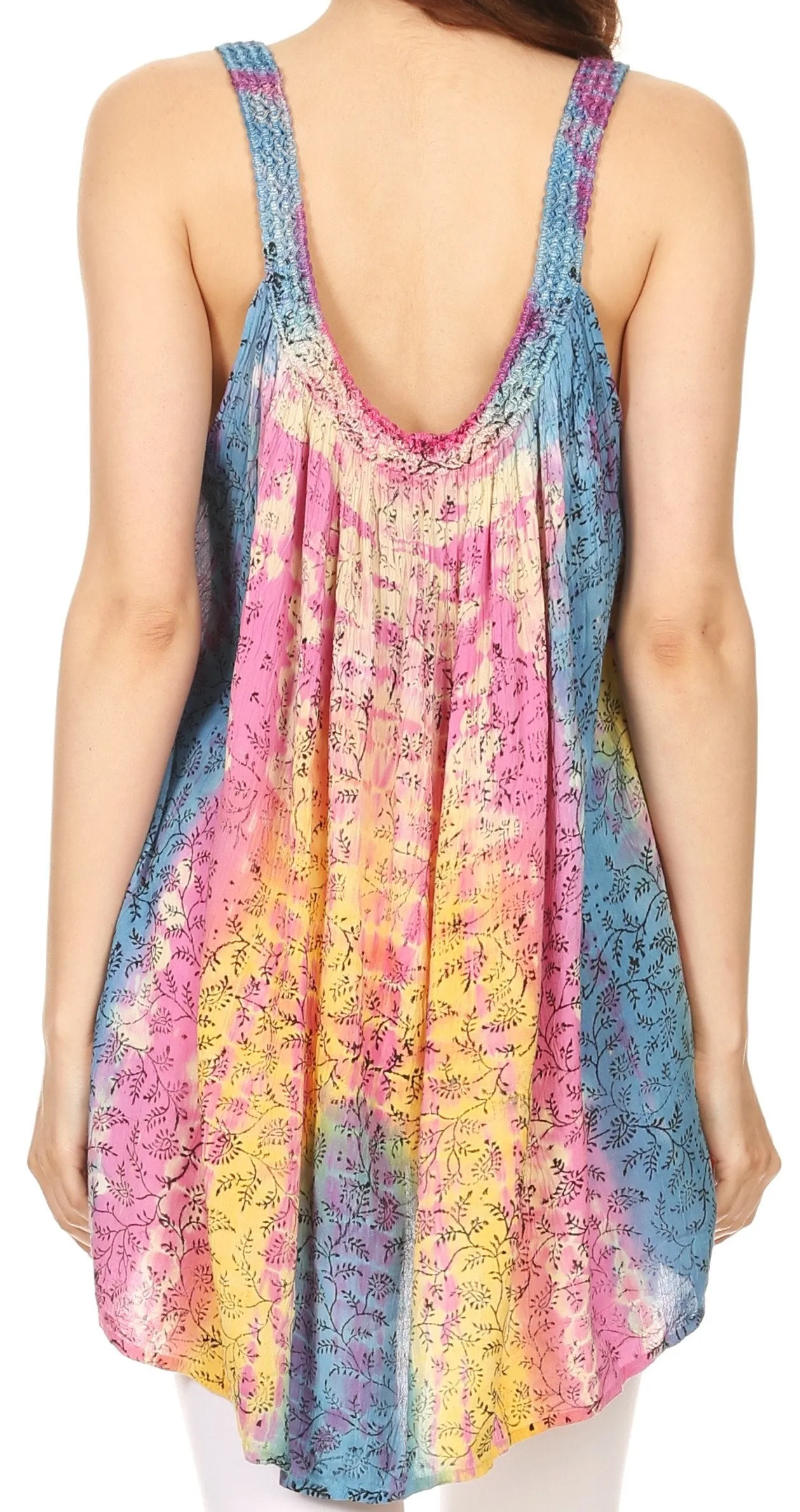 Sakkas Amalia Picot Trim Scoop Neck Tank with Sequins and Embroidery