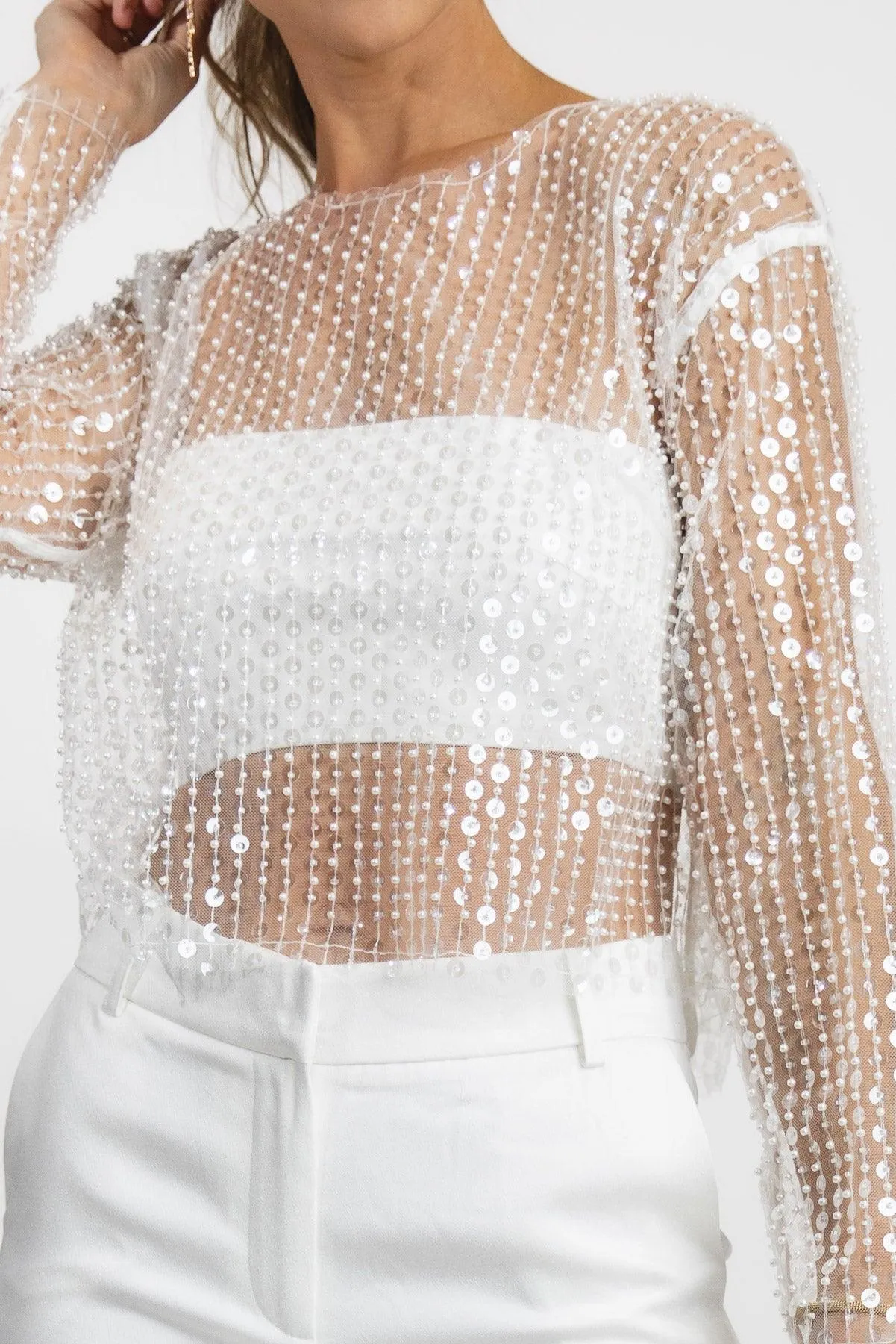 Sequin Soirée White Sequin Top - Final Sale