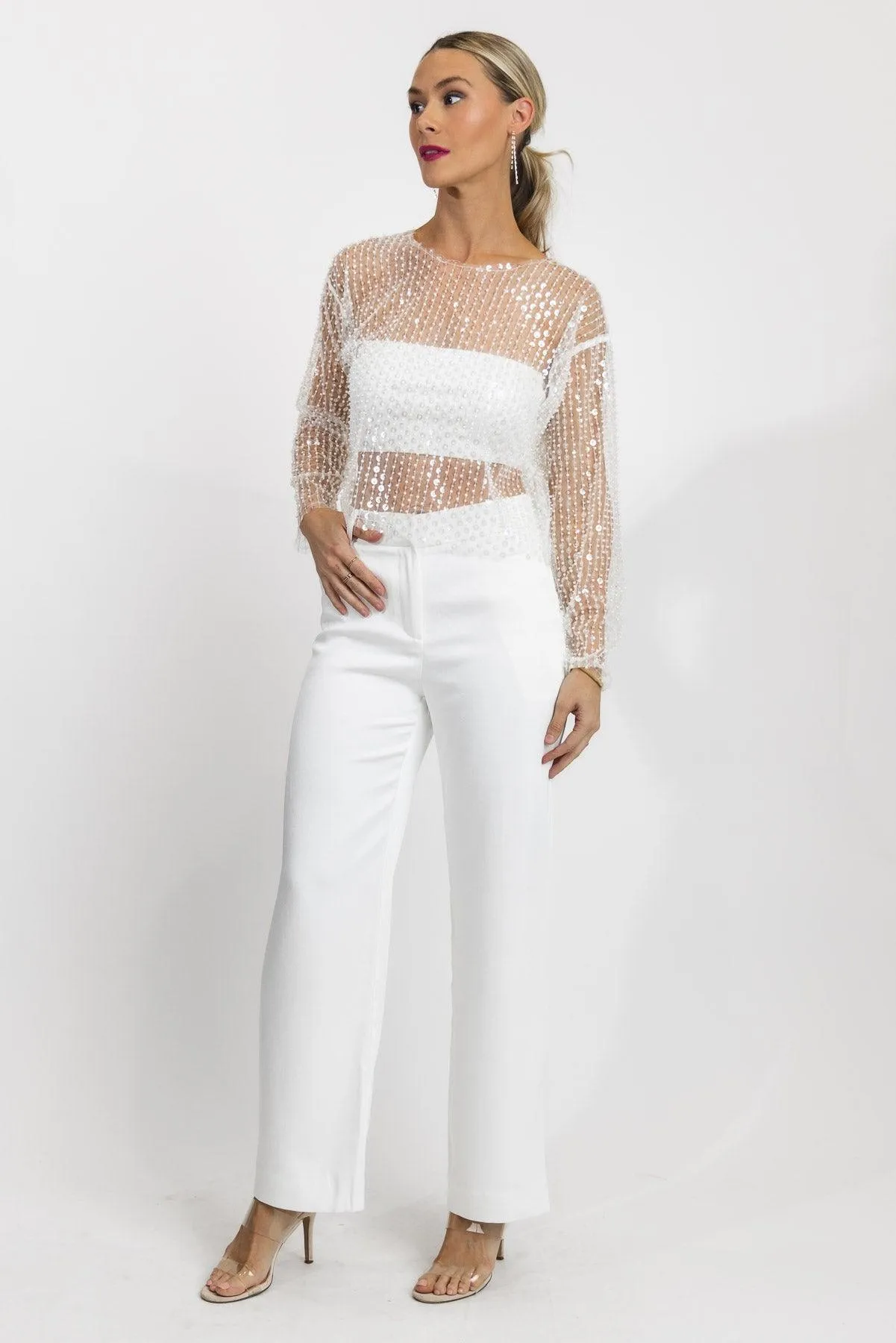 Sequin Soirée White Sequin Top - Final Sale