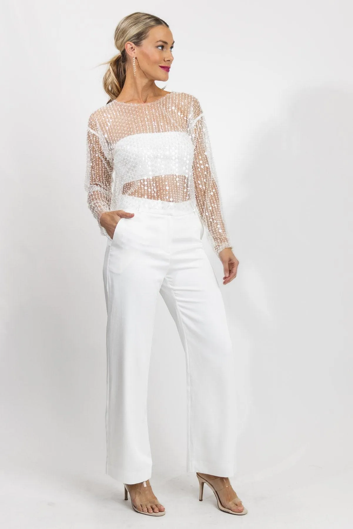 Sequin Soirée White Sequin Top - Final Sale