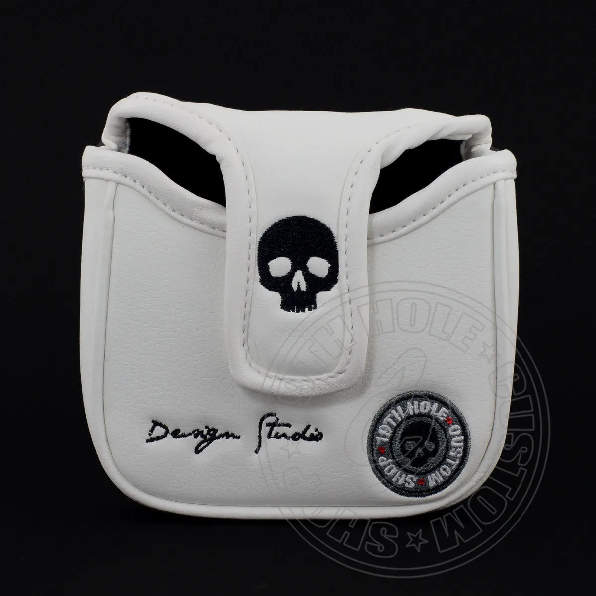 Skull and Roses High MOI Mallet Putter Head cover, Heel Shafted, White