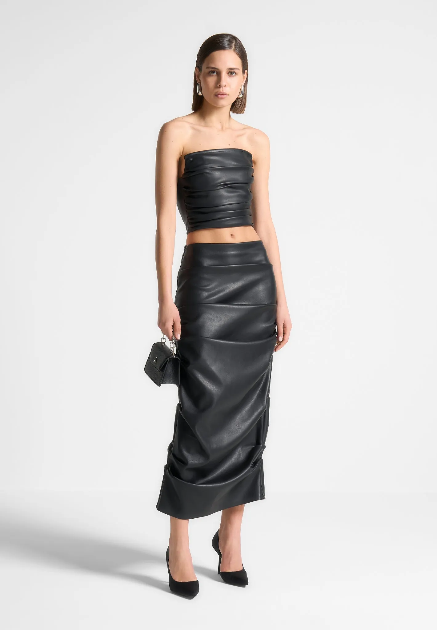 Tacked Leather Midaxi Skirt - Black