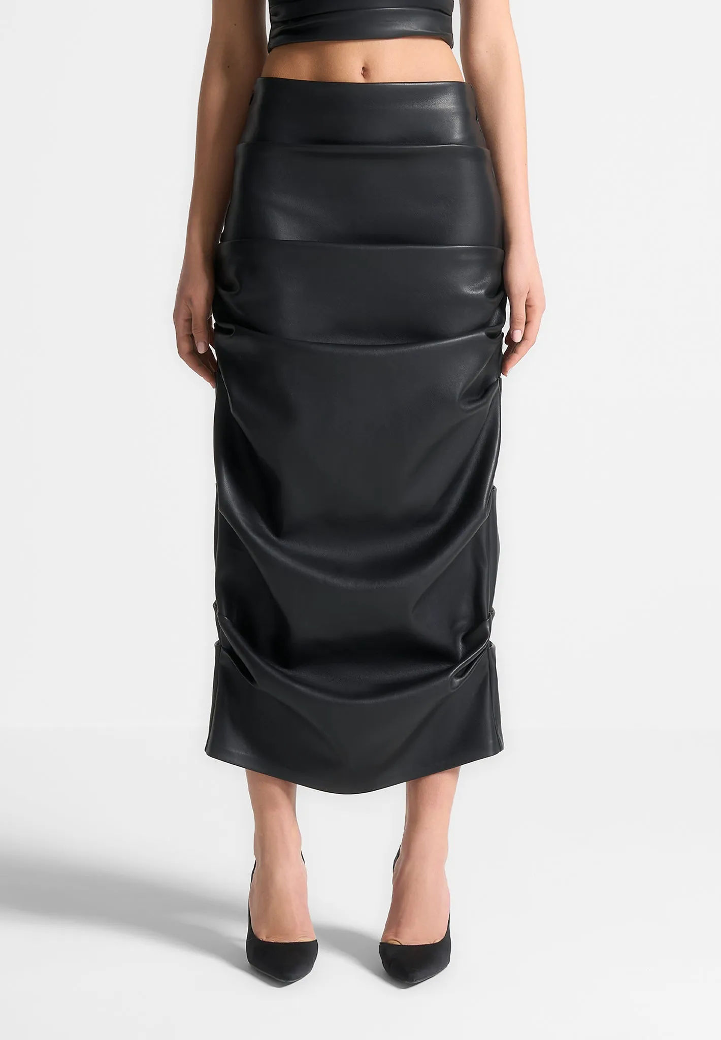 Tacked Leather Midaxi Skirt - Black