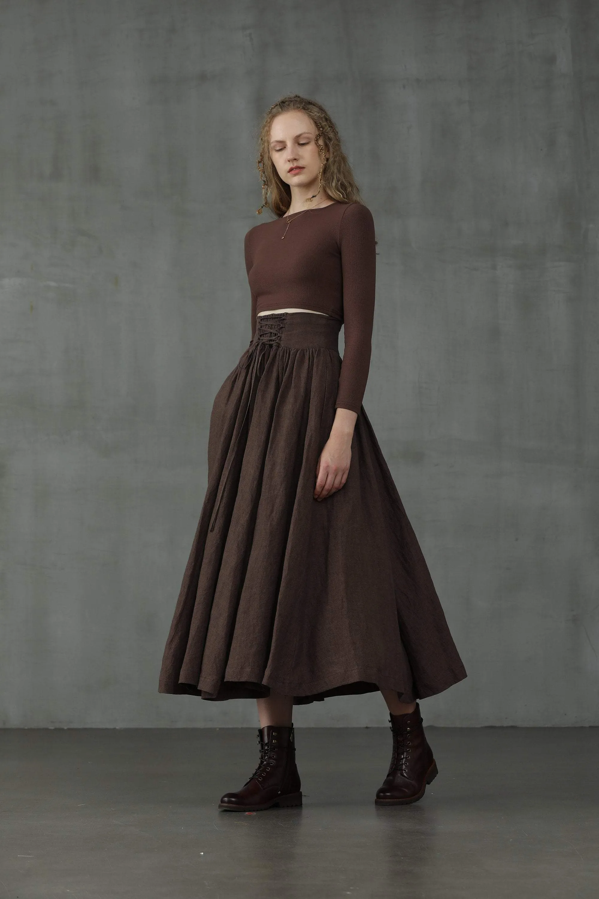 Tea Dance 5 | Lace-up Maxi Linen Skirt