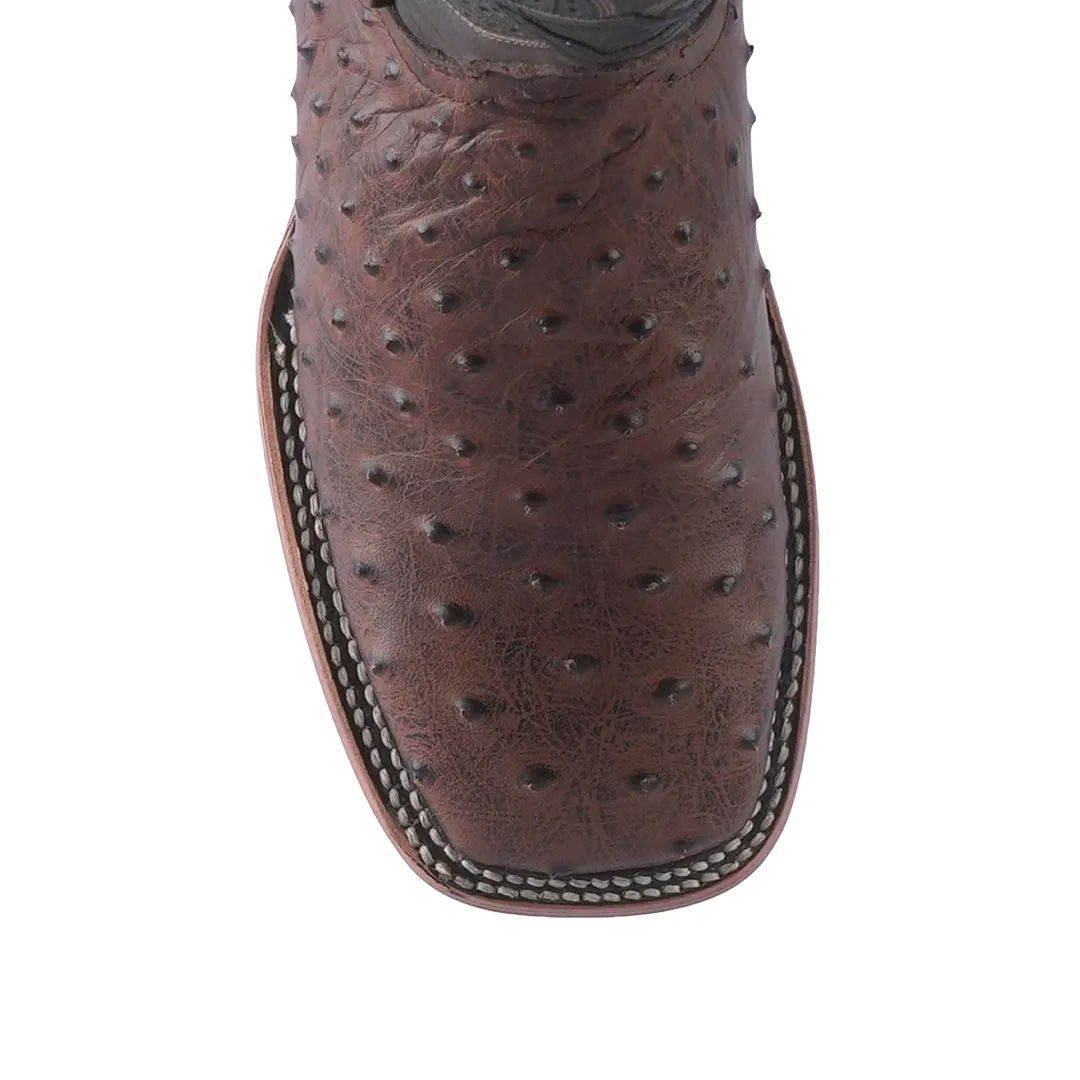 Texas Country Western Boot Ostrich Choco Munequeado Square Toe E670