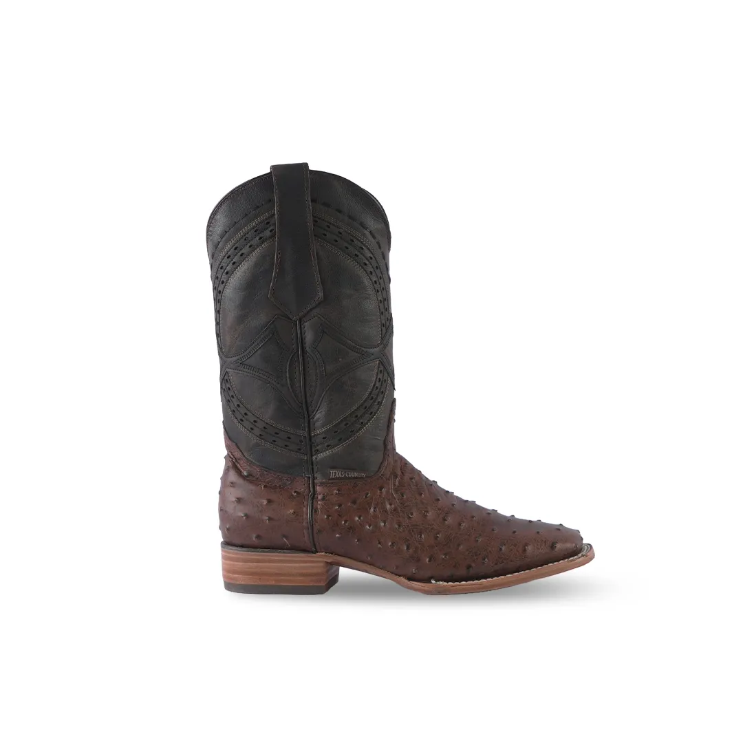 Texas Country Western Boot Ostrich Choco Munequeado Square Toe E670