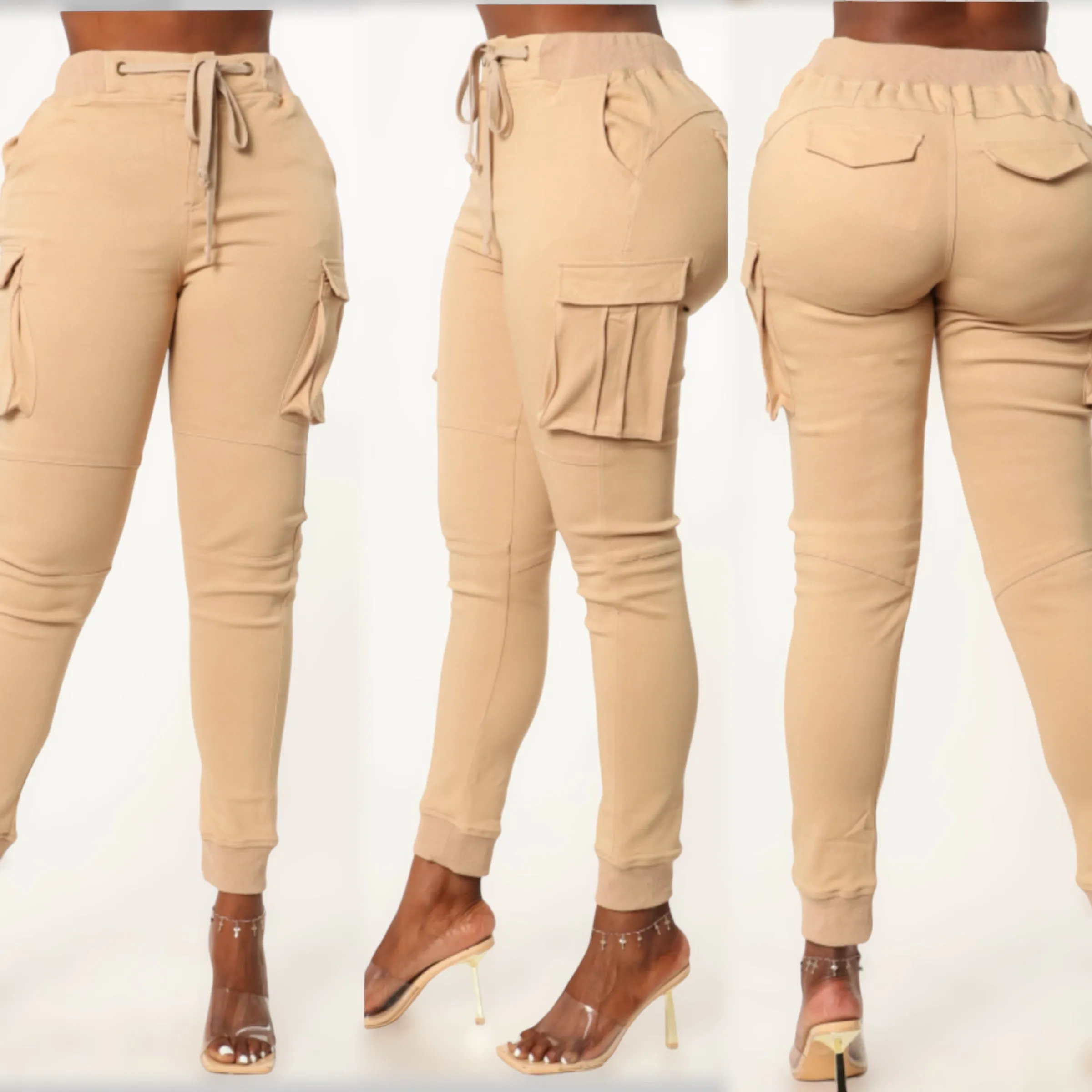 The Side Pocket Cotton Joggers Pants (Beige)